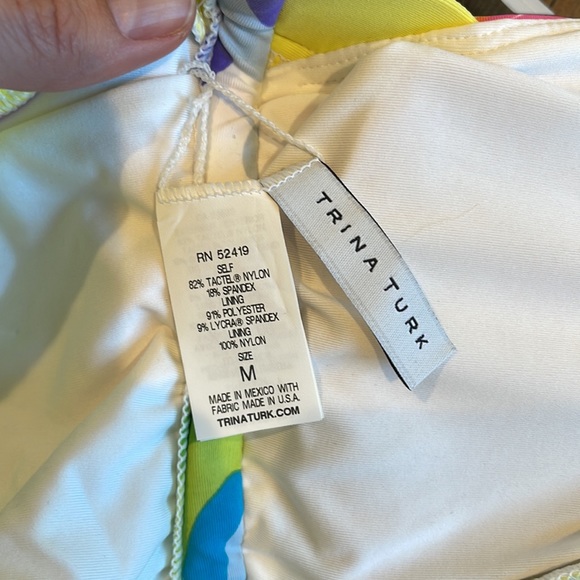 NWT TRINA TURK ONE PIECE SWIM SUIT PLUNGE V NECK HALTER TIE BACK MEDALLION SZ M - Picture 9 of 12